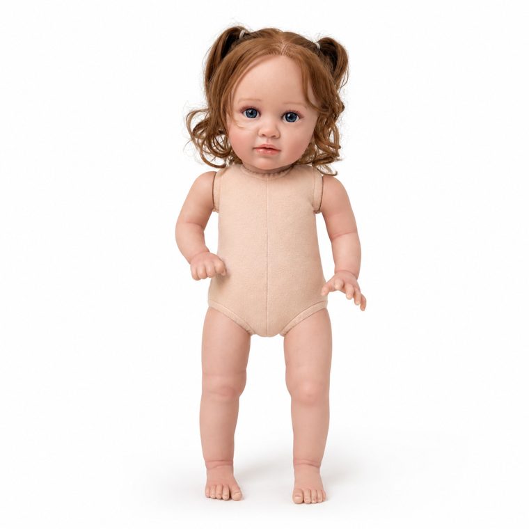 Cloth-body vinyl reborn baby doll with rooted hair